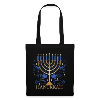 goldfarbener Hanukkah Leuchter mit zwei Tauben - Stoffbeutel - Schwarz - Vorne