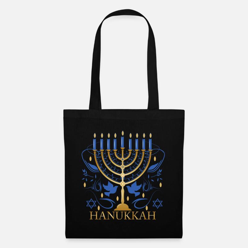 goldfarbener Hanukkah Leuchter mit zwei Tauben - Stoffbeutel - Schwarz