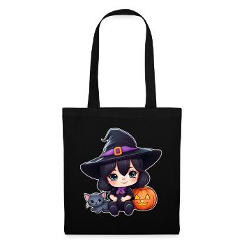 Cute witch with black cat and pumpkin - Tote Bag - black - Front
