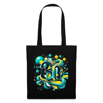 30 ans anniversaire rétro futuriste 3D bleu jaune - Sac en tissu - noir - Devant