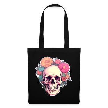 Human Skull & Flowers 2 - Tote Bag - black - Front