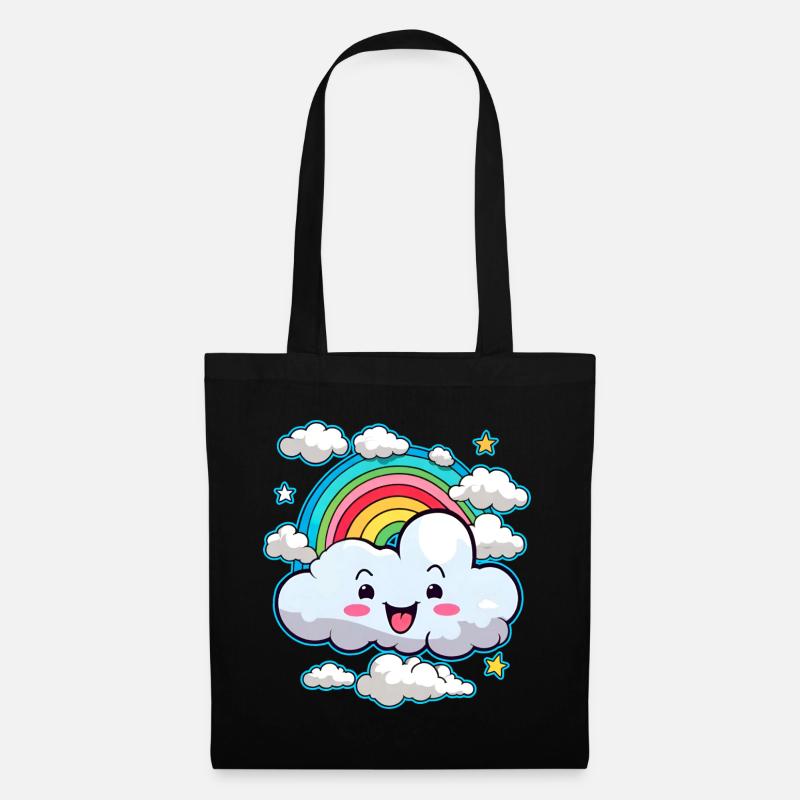 Niedliche Wolke mit Regenbogen - Stoffbeutel - Schwarz