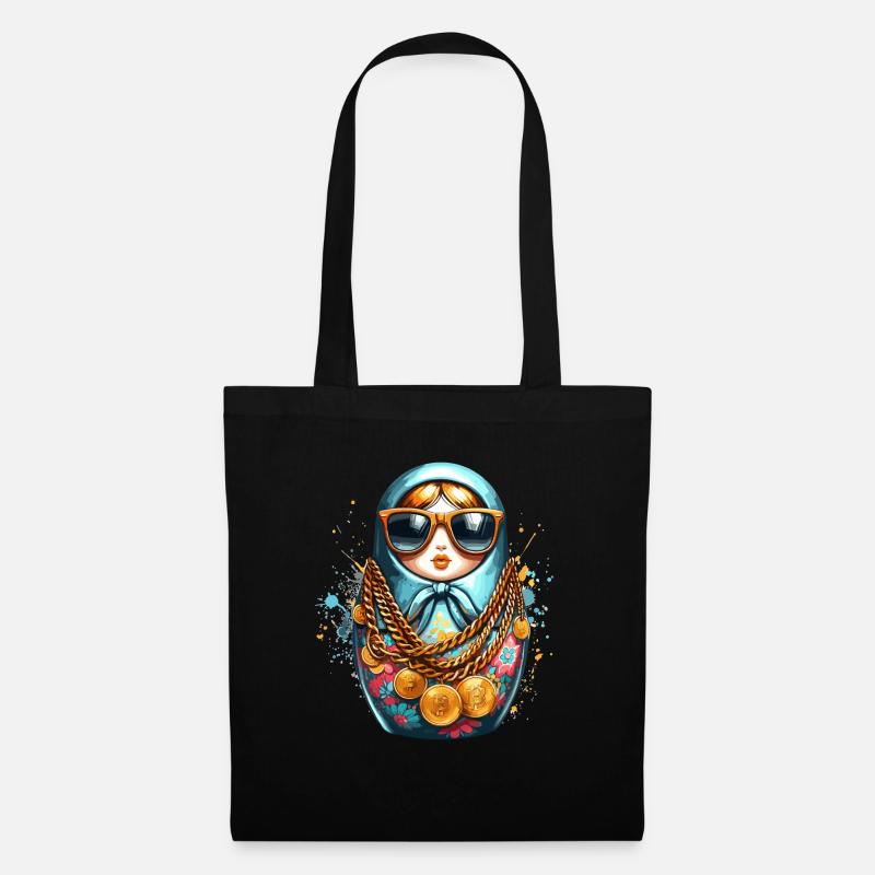 Matrjoschka Bitcoin Sonnenbrille Geschenk - Stoffbeutel - Schwarz