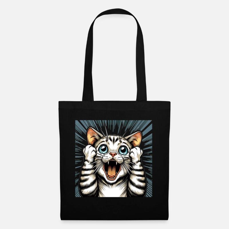 Geschockte Katze Katzen Geschenk - Stoffbeutel - Schwarz