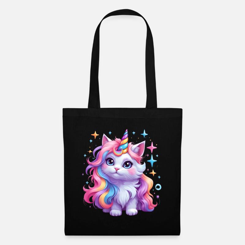 Einhorn Katze - Stoffbeutel - Schwarz