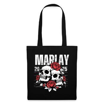 Crâne squelette avec des roses et un thème commémoratif - Sac en tissu - noir - Devant