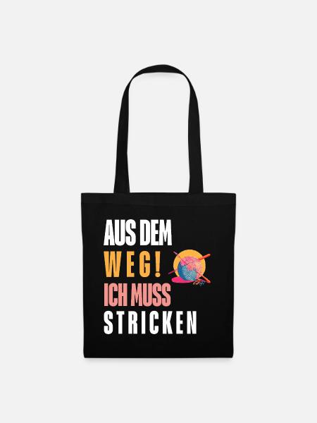 Aus dem Weg Ich Muss Stricken! Personalisierbar - Stoffbeutel - Schwarz