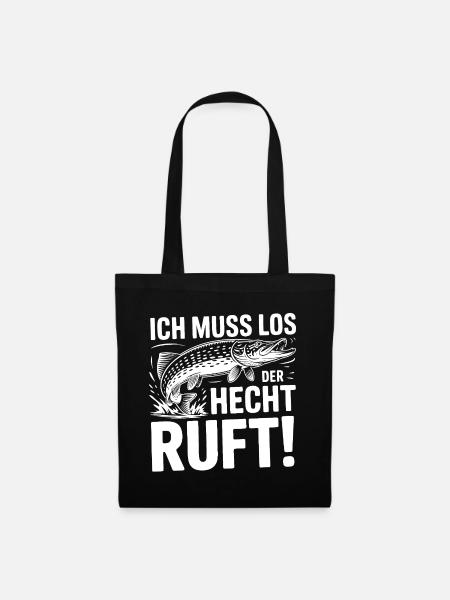 Hecht Angeln Humor - Stoffbeutel - Schwarz