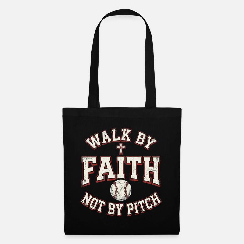 Marchez par la foi, pas par le lancer Baseball chrétien - Sac en tissu - noir
