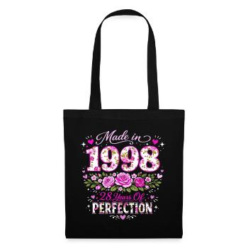 Cadeau 28 Ans Femme - Anniversaire 1998 Floral - Sac en tissu - noir - Devant