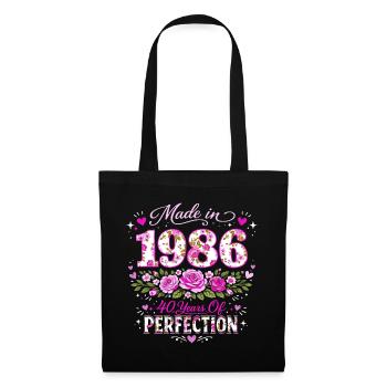 Woman's 40th Birthday Gift - 1986 Floral Birthday - Tote Bag - black - Front