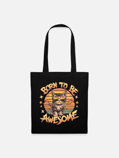 Born to Be Awesome - Cat - Tote Bag - black