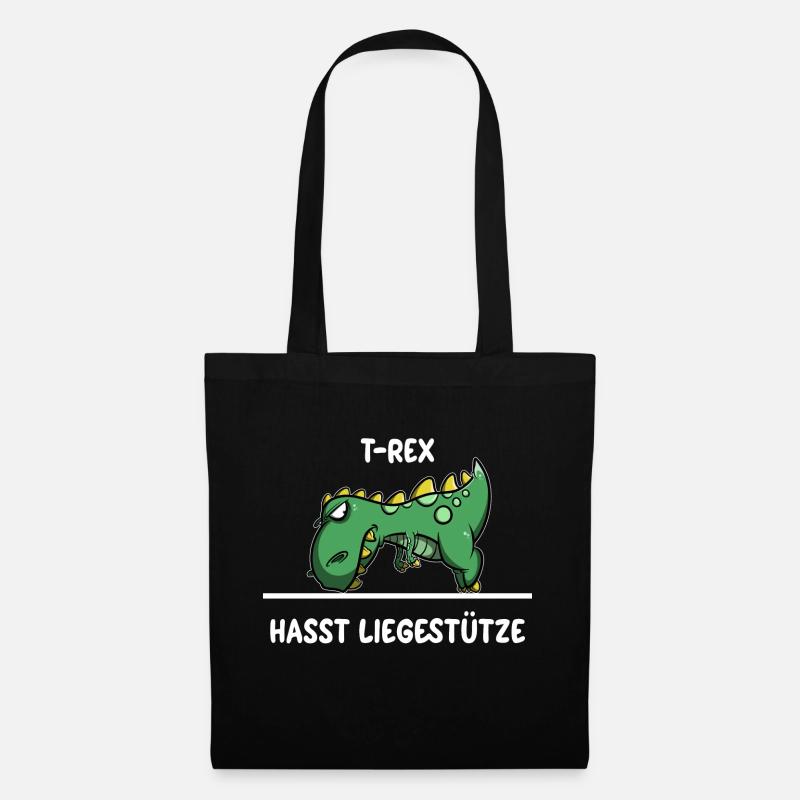 T-Rex hasst Liegestütze - Dinosaurier, Dino Shirt - Stoffbeutel - Schwarz