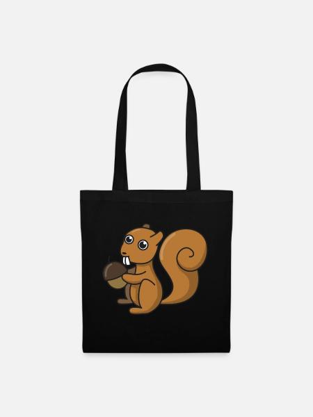 Écureuil, dessin animé, cadeau, écrou, forêt, animaux, enfants - Sac en tissu - noir