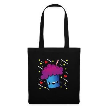 Cartoon Muffin Herz und Sterne T Shirt - Stoffbeutel - Schwarz - Vorne