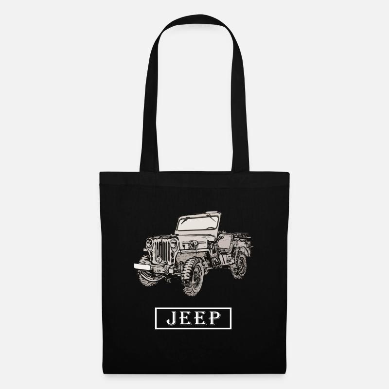 Willys Jeep dessin avec lettrage - blanc - Sac en tissu - noir