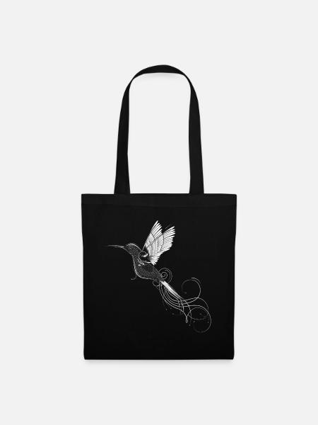 fantasievolle Kolibri Zeichnung - Stoffbeutel - Schwarz