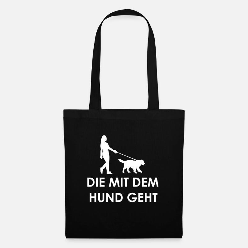 Die mit dem Hund geht - Stoffbeutel - Schwarz