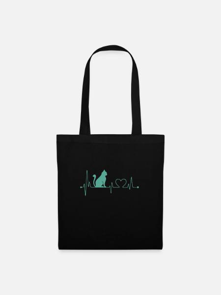 Cat Shirt • Herzschlag Katze • Geschenk - Stoffbeutel - Schwarz