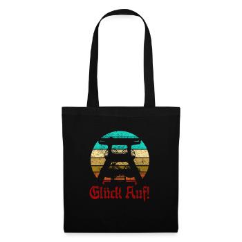 Retro Sunset Glück Auf! Vintage Bergbau Logo Zeche - Stoffbeutel - Schwarz - Vorne