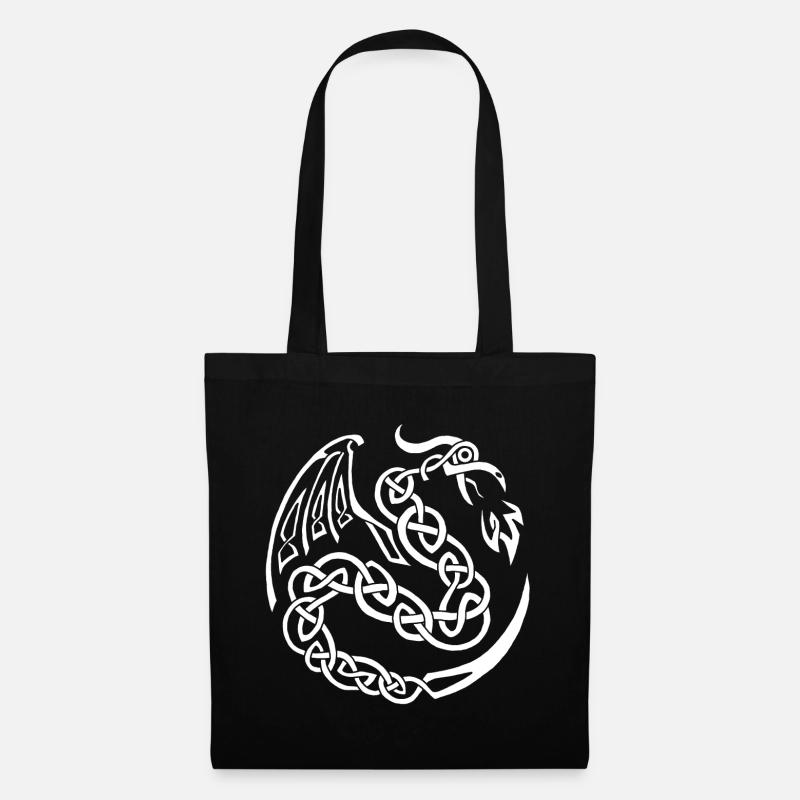 Weißer keltischer Drache - Stoffbeutel - Schwarz