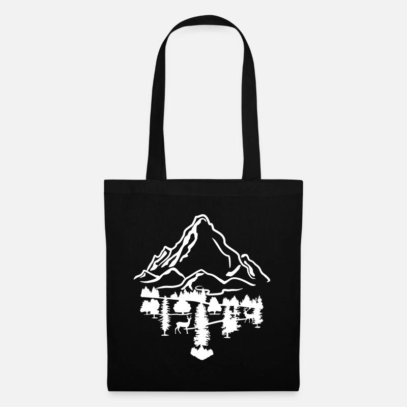 Berge, Wald und Hirsch - Stoffbeutel - Schwarz