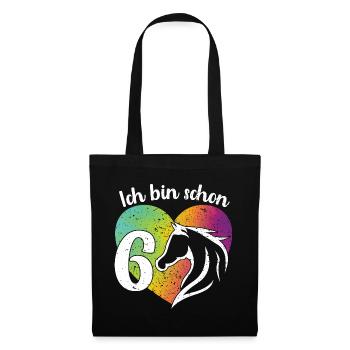 Ich bin schon 6 Geburtstagsshirt Mädchen Pferd - Stoffbeutel - Schwarz - Vorne