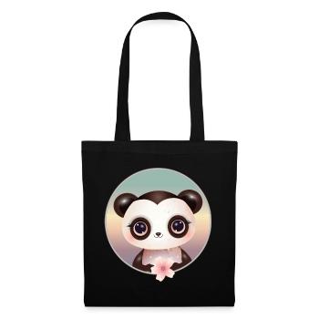 niedlicher Panda Bär mit einer Kirschblüte - Stoffbeutel - Schwarz - Vorne