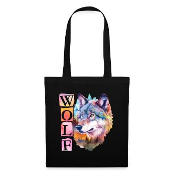 Loup Tête de loup Nature Nature sauvage Forêt Arbres Art - Sac en tissu - noir - Devant