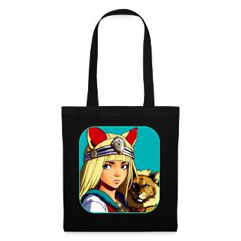 Cool Anime Manga Girl with Lion - Tote Bag - black - Front