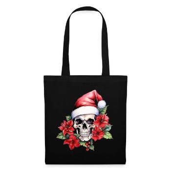 Totenkopf mit Weihnachtsmütze - Stoffbeutel - Schwarz - Vorne