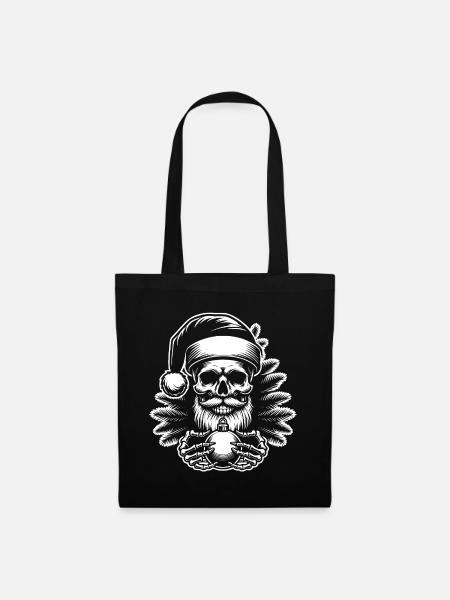 Weihnachtsmann Skull mit Christbaumkugel - Stoffbeutel - Schwarz