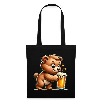 Cute Bear Drinking Beer - Stoffbeutel - Schwarz - Vorne
