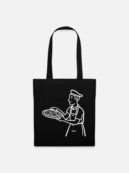 Pizzabäcker Zeichnung - Stoffbeutel - Schwarz