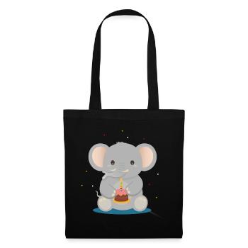 Éléphant d’anniversaire avec cupcake - Motif animal mignon - Sac en tissu - noir - Devant