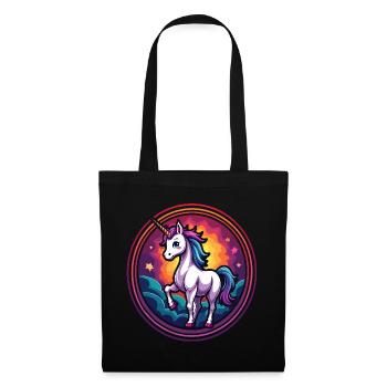 Einhorn mit Sonnenuntergangshimmel – Fantasy Magic Animal Art - Stoffbeutel - Schwarz - Vorne