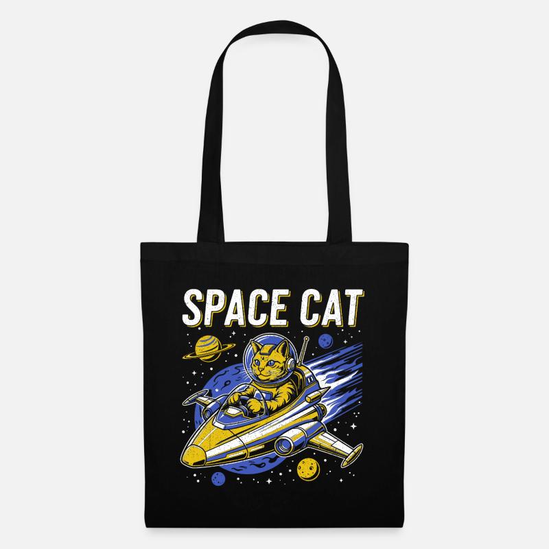 Space Cat Astronaut im Raumschiff - Weltraum Katze - Stoffbeutel - Schwarz