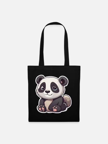 Süßer Panda mit großen Augen - Stoffbeutel - Schwarz