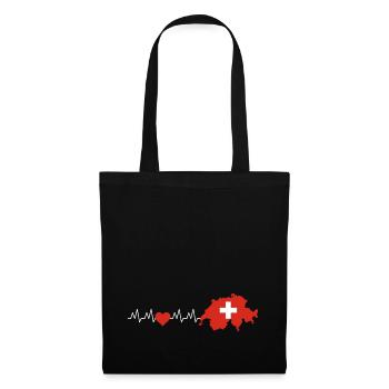I Love Switzerland, EKG, Ich liebe die Schweiz - Stoffbeutel - Schwarz - Vorne