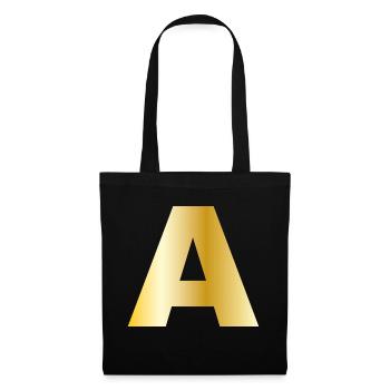 Buchstabe A Gold Text - Stoffbeutel - Schwarz - Vorne