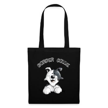 Abenteuerlustiger Border Collie - Stoffbeutel - Schwarz - Vorne