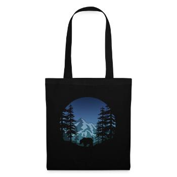 Ours dans la forêt (rond / bleu) - Sac en tissu - noir - Devant
