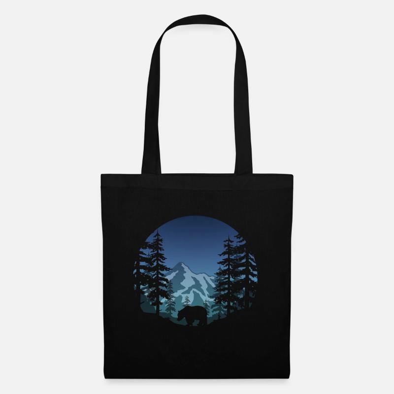 Bär im Wald (rund/blau) - Stoffbeutel - Schwarz