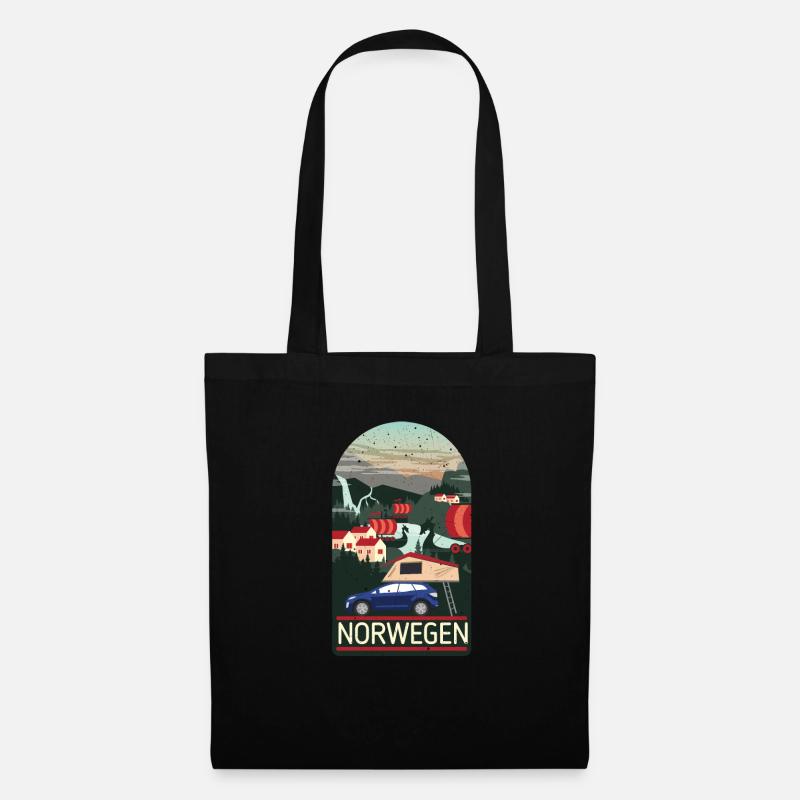 Dachzelt Reise Norwegen Geschenk Campingurlaub - Stoffbeutel - Schwarz
