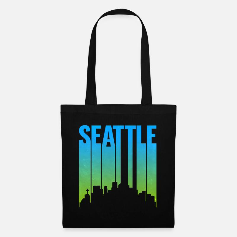 Seattle Neon Skyline Kunstdruck - Stoffbeutel - Schwarz