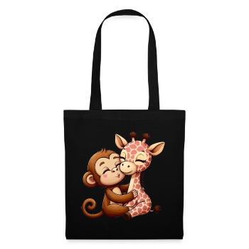 Cuddling Monkey And Giraffe In Love - Tote Bag - black - Front