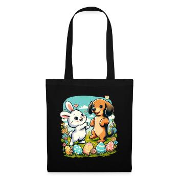Oster-Hase und Dackel feiern Ostern - Stoffbeutel - Schwarz - Vorne