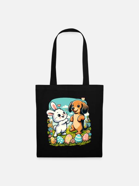 Oster-Hase und Dackel feiern Ostern - Stoffbeutel - Schwarz