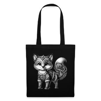 kunstvoll gestalteter Fuchs in schwarz-weiß - Stoffbeutel - Schwarz - Vorne