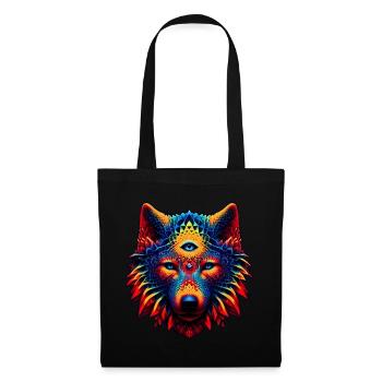 Fraktal Wolf Geist Tier Design Mystischer Wolf - Stoffbeutel - Schwarz - Vorne